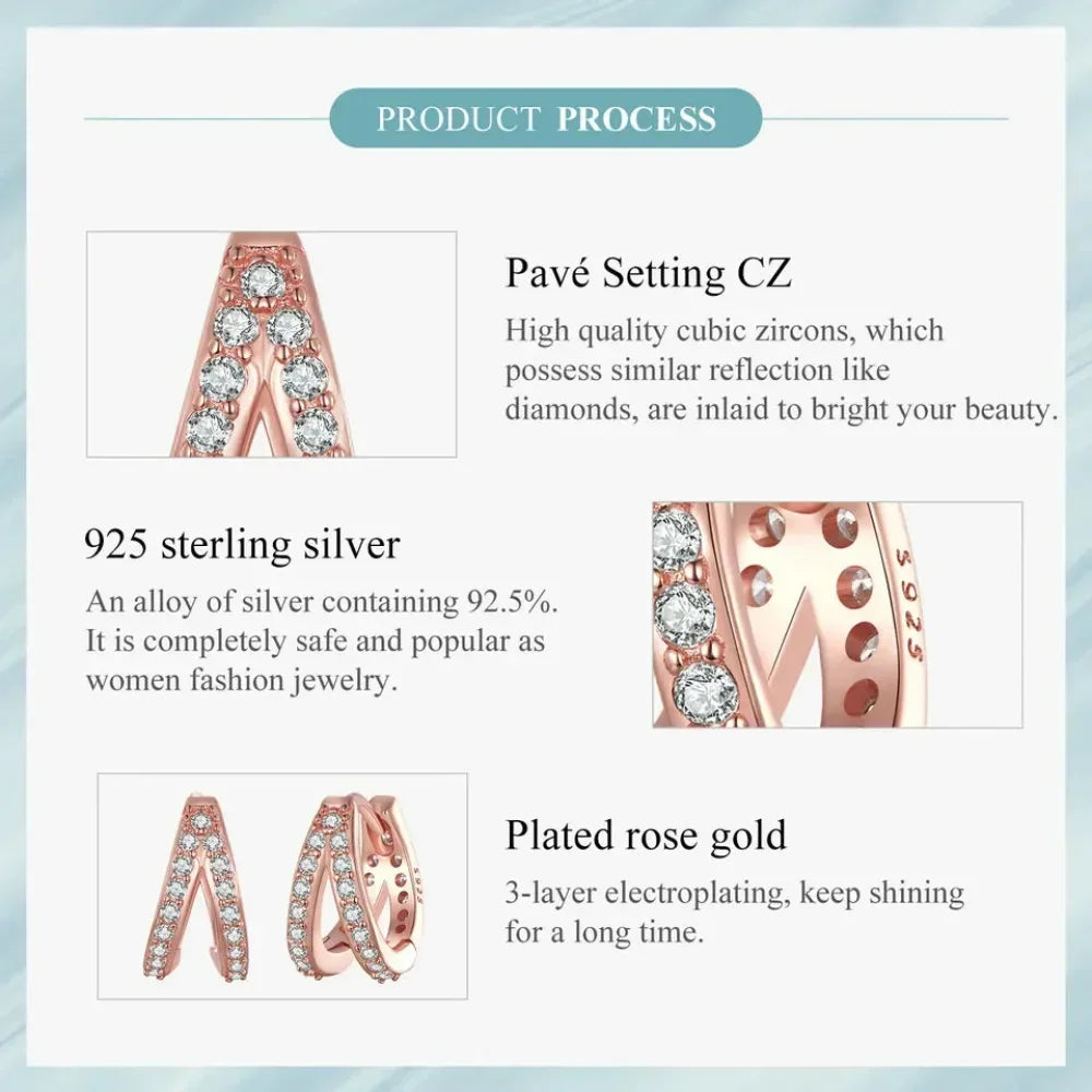 925 Sterling Silver Elegant Geometry Zircon Crystal Double Rings Ear Hoop Earrings