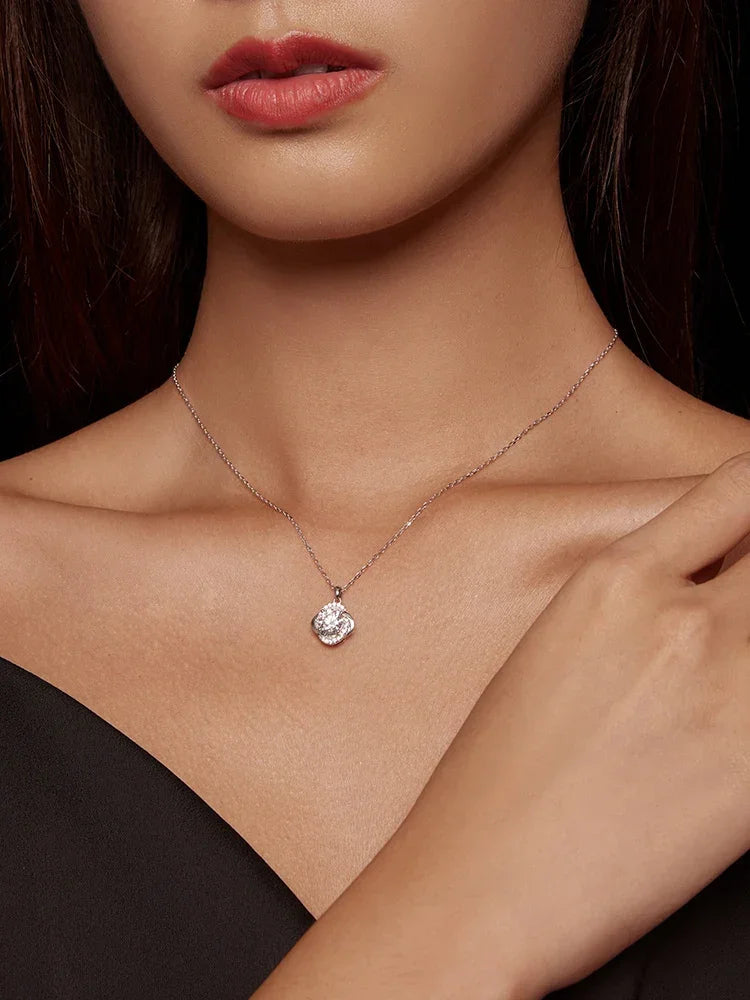 Lucky Clover 1ct Moissanite Sterling Silver Pendant Necklace