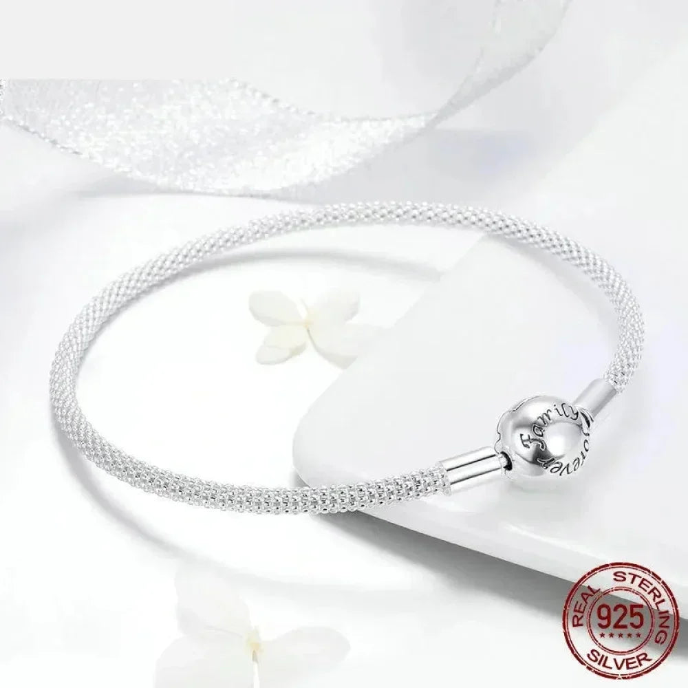 Sterling Silver Mesh Charm Bracelet – “Forever Love” Bead