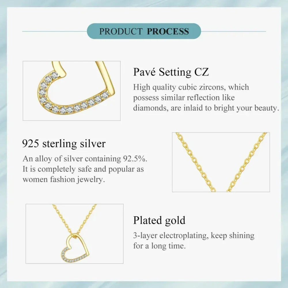 Genuine 925 Sterling Silver The Shape Of Love Chain Necklace For Women - Fine Jewelry 18.11'' Collar
