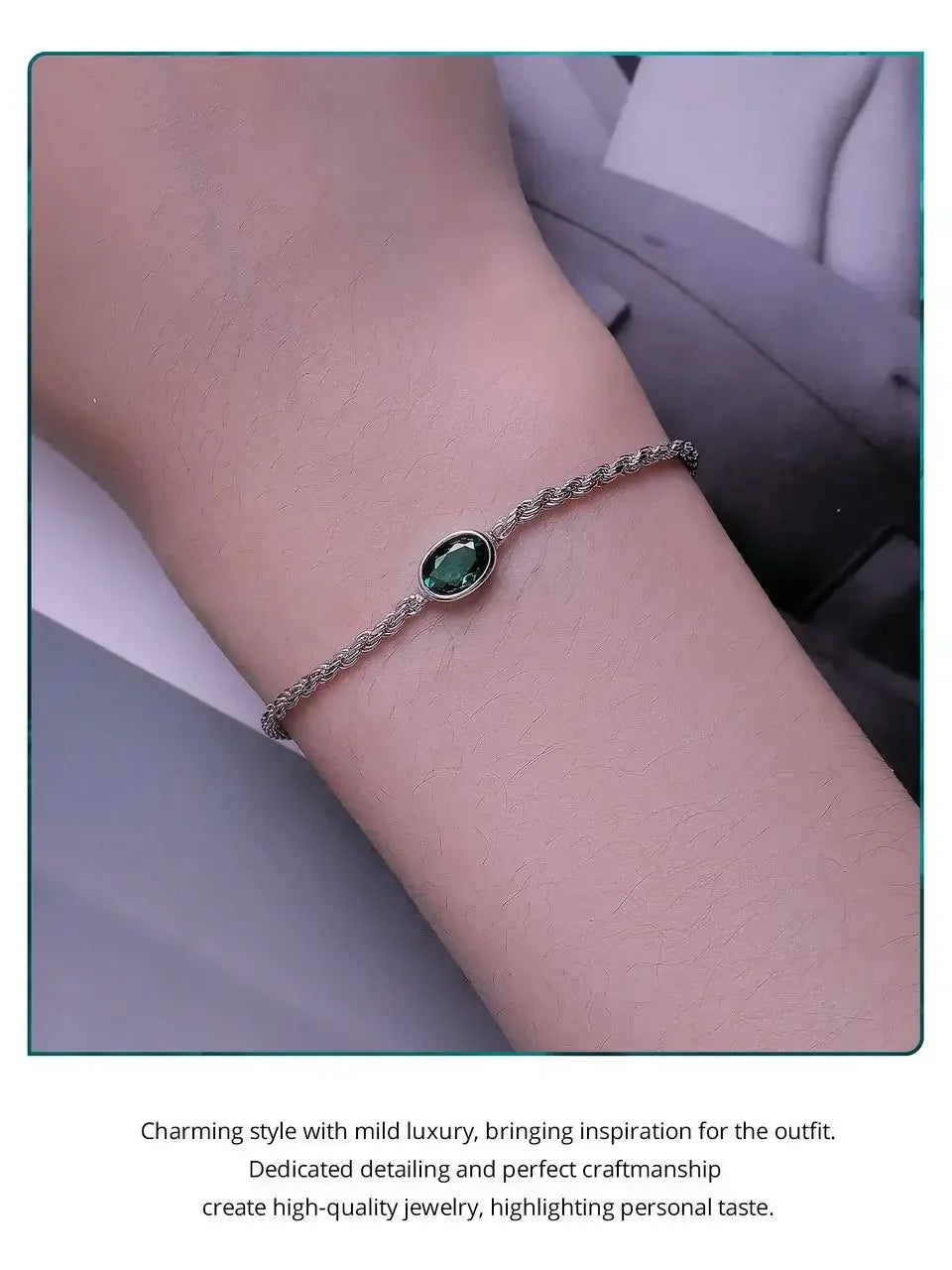 Sterling Silver Chopin Bracelet with Green Zircon – Adjustable