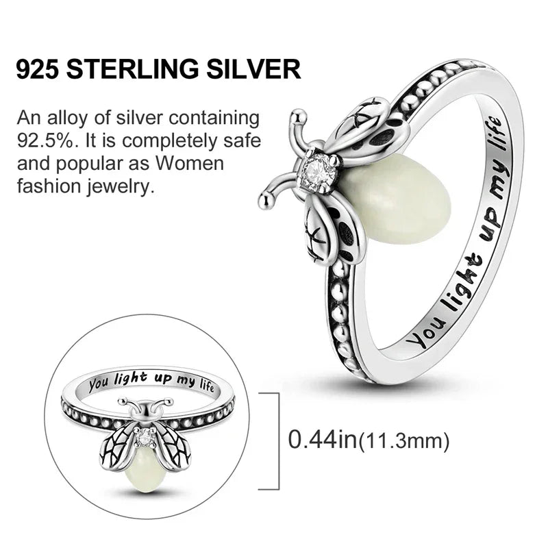 925 Sterling Silver Luminous Firefly Ring