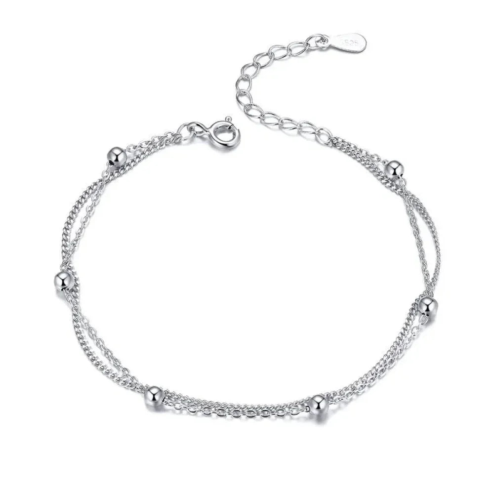 925 Sterling Silver Double Bead Chain Bracelet