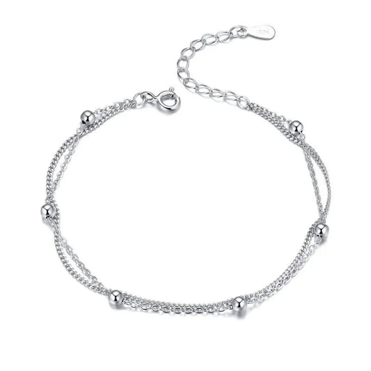 925 Sterling Silver Double Bead Chain Bracelet