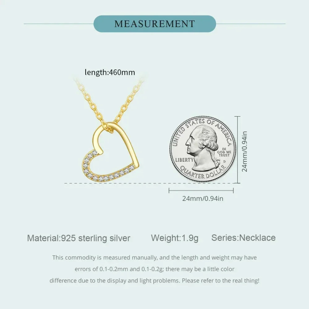 Genuine 925 Sterling Silver The Shape Of Love Chain Necklace For Women - Fine Jewelry 18.11'' Collar