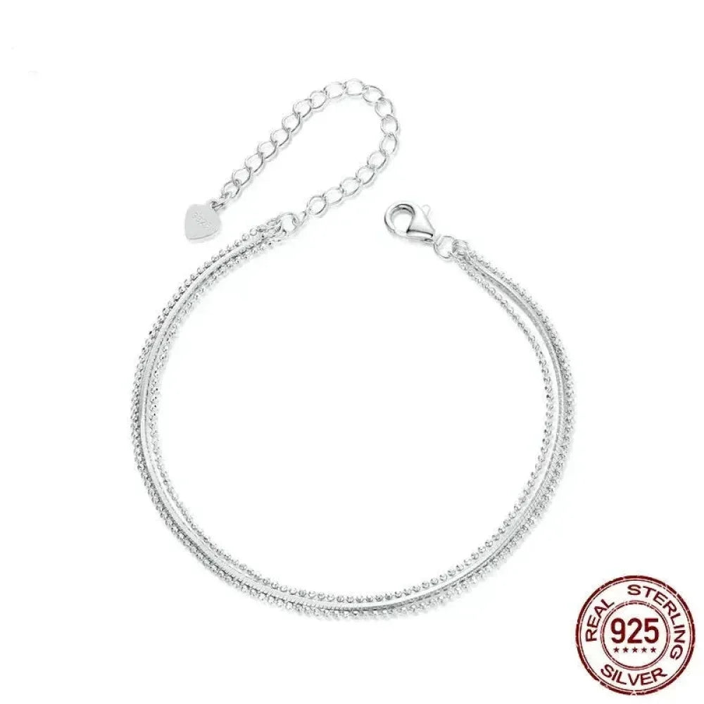Sterling Silver Triple Layer Bracelet – White Gold Plated