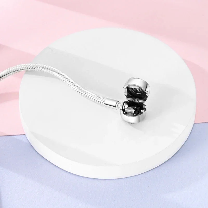 Sterling Silver Snake Chain Bracelet with Rose CZ Clasp