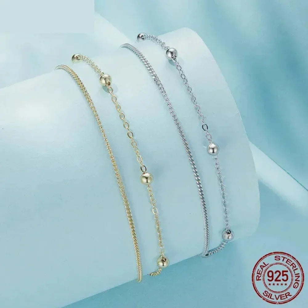 925 Sterling Silver Double Bead Chain Bracelet