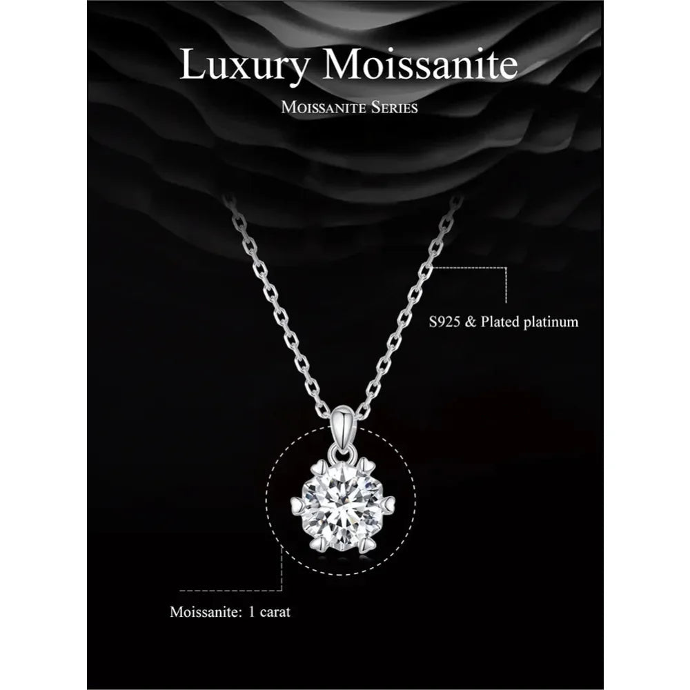 Stunning 1 Carat Moissanite Pendant Necklace | 925 Sterling Silver | Wedding & Bridal Fine Jewelry
