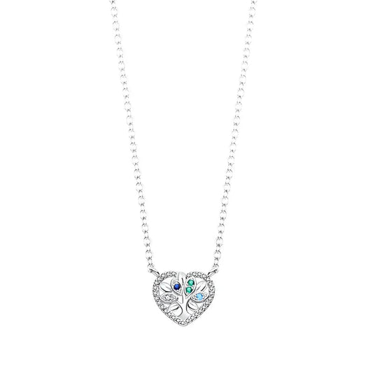 Family Tree Sterling Silver Pendant Necklace With Blue Gemstones