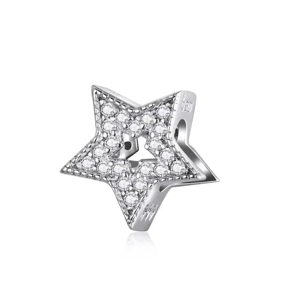 925 Sterling Silver Clear 5A Crystal Collection Family Heart X-Shape Charm Beads for Charm Bracelet & Necklace Pendant