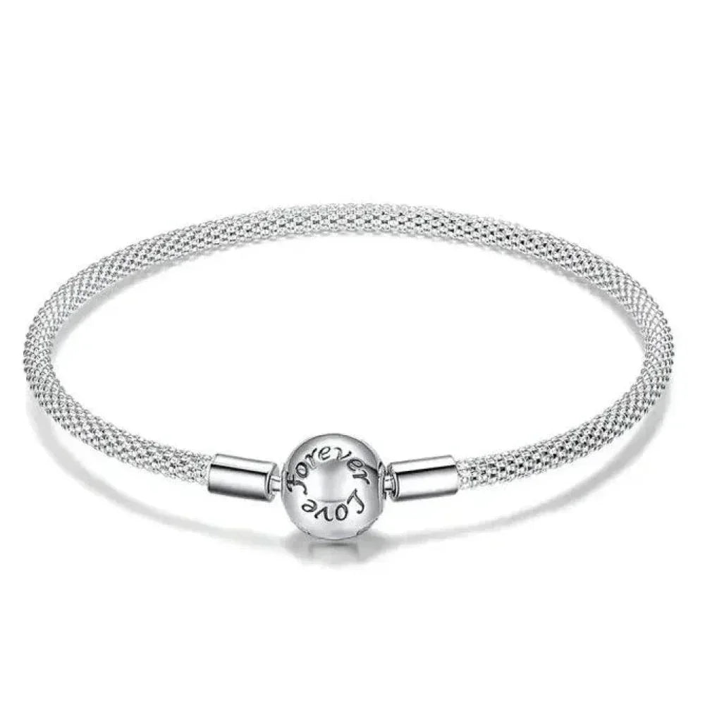 Sterling Silver Mesh Charm Bracelet – “Forever Love” Bead