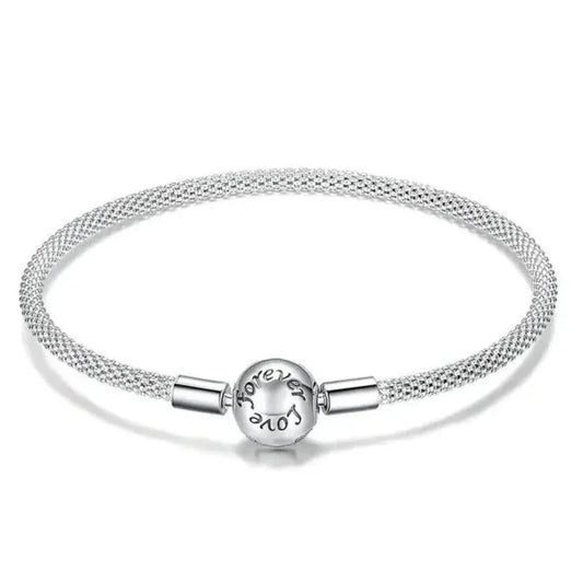 Sterling Silver Mesh Charm Bracelet – “Forever Love” Bead