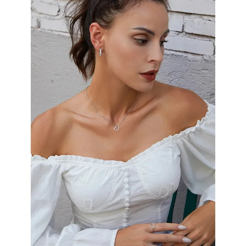 Genuine 925 Sterling Silver The Shape Of Love Chain Necklace For Women - Fine Jewelry 18.11'' Collar