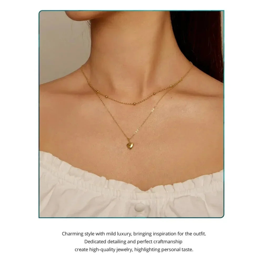 925 Sterling Silver Double Layer Heart Pendant Choker Necklace