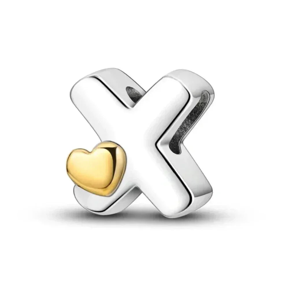 925 Sterling Silver Initial Charm with Gold Heart