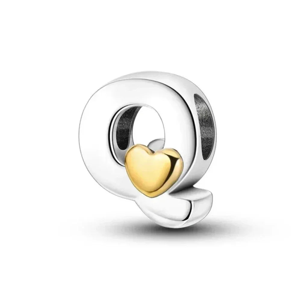 925 Sterling Silver Initial Charm with Gold Heart