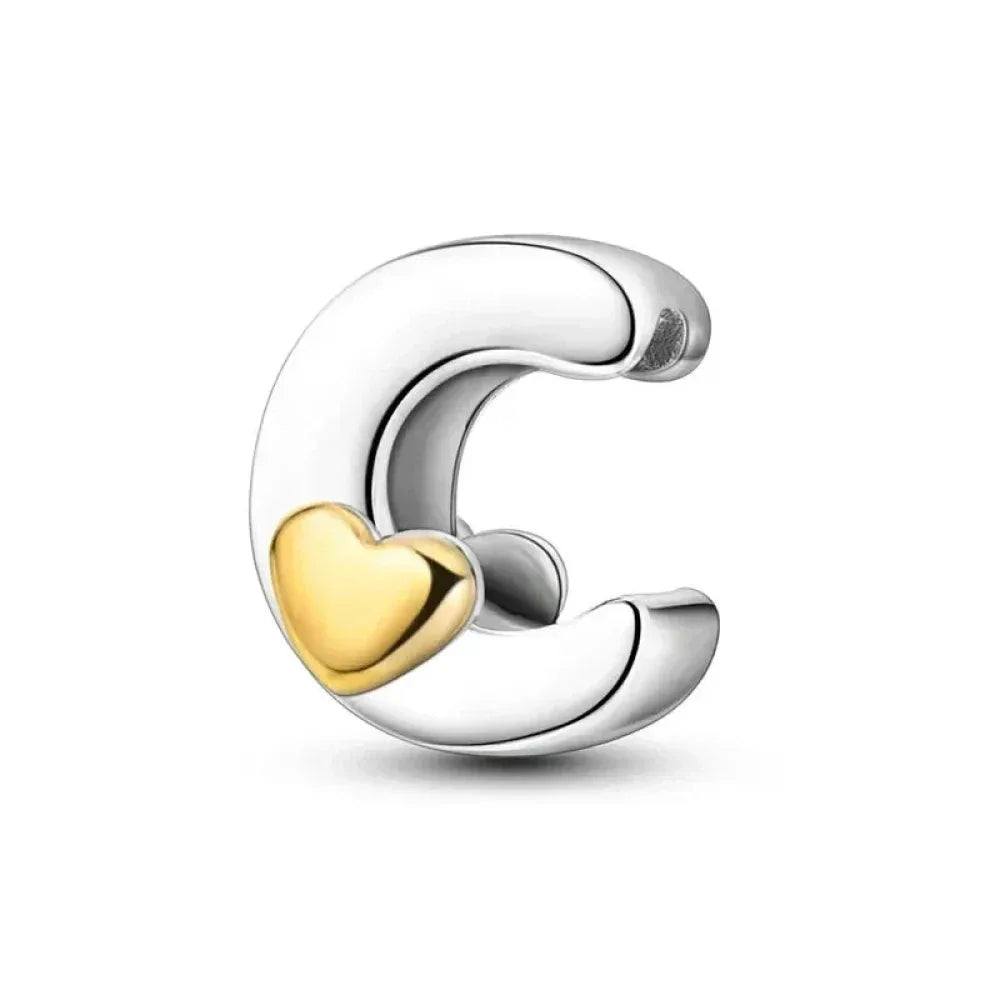 925 Sterling Silver Initial Charm with Gold Heart