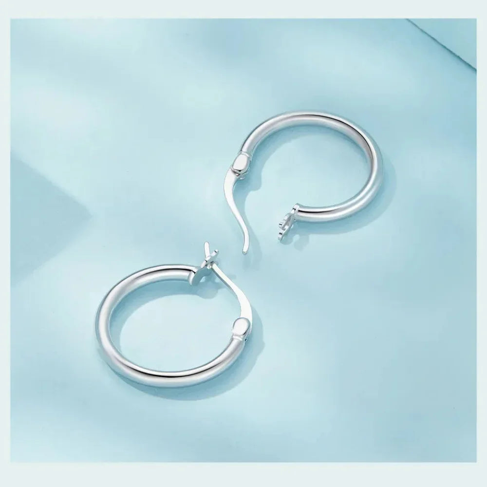 14K White Gold Plated 925 Sterling Silver Hoop Earrings | Hypoallergenic 24mm Hoops