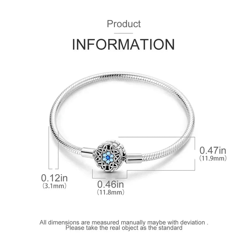 Sterling Silver Celtic Snowflake Charm Bracelet with Blue CZ