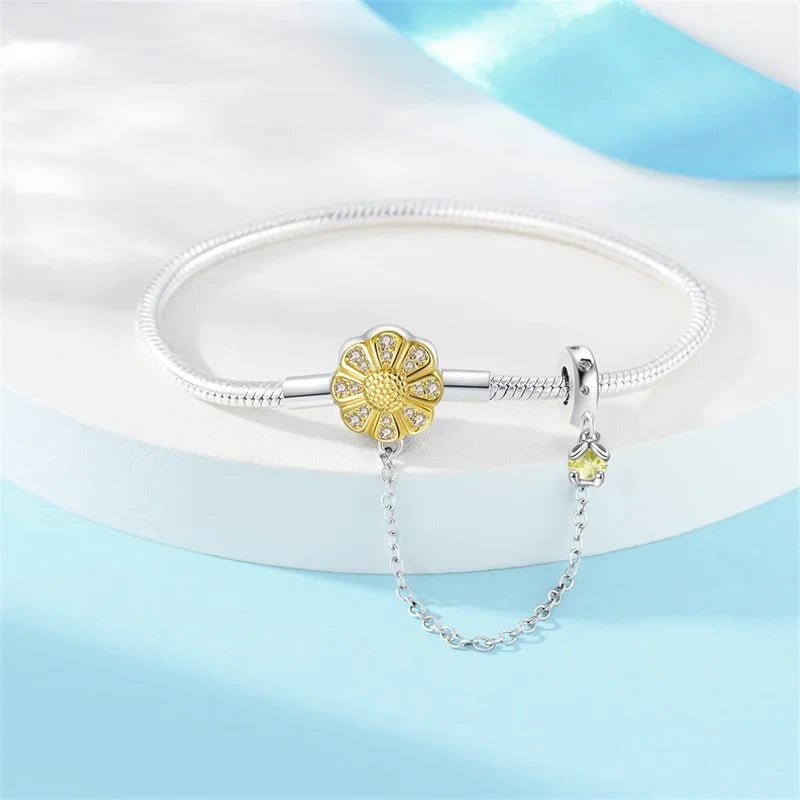 Sterling Silver Daisy Clasp Bracelet with Yellow CZ