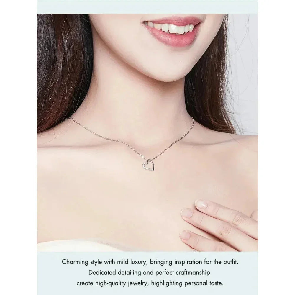 Genuine 925 Sterling Silver The Shape Of Love Chain Necklace For Women - Fine Jewelry 18.11'' Collar