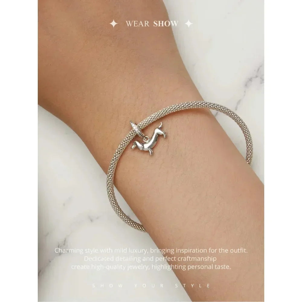 Genuine 925 Sterling Silver Pet Dog Charm For Bracelet - Poodle Dachshund Pendant