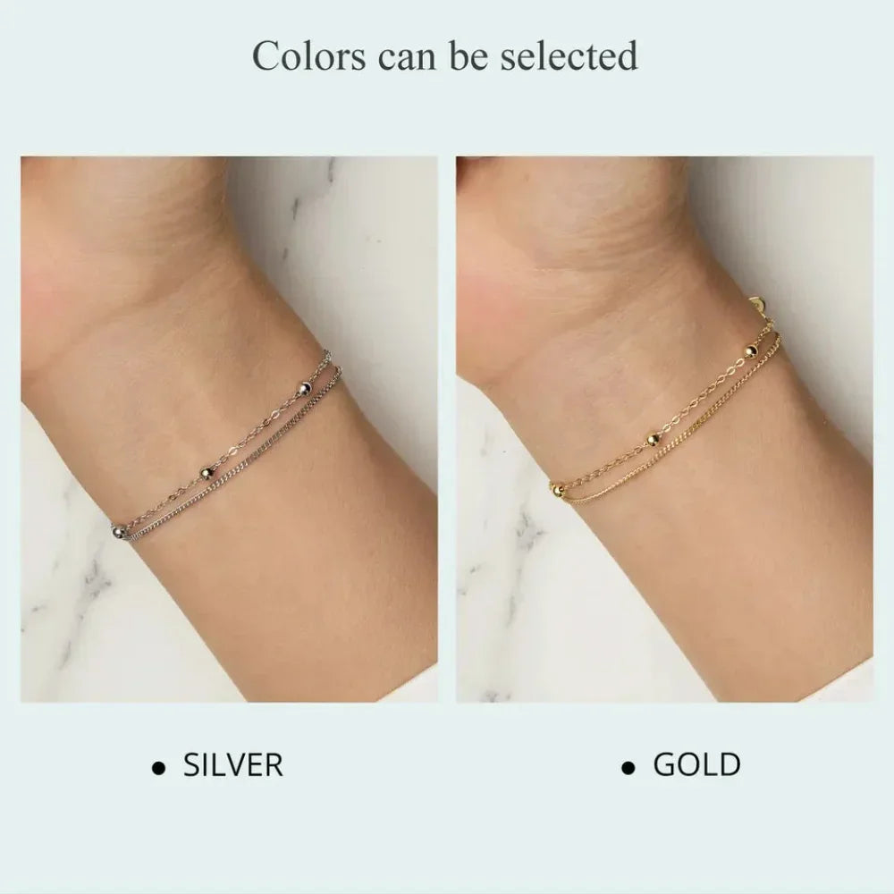 925 Sterling Silver Double Bead Chain Bracelet