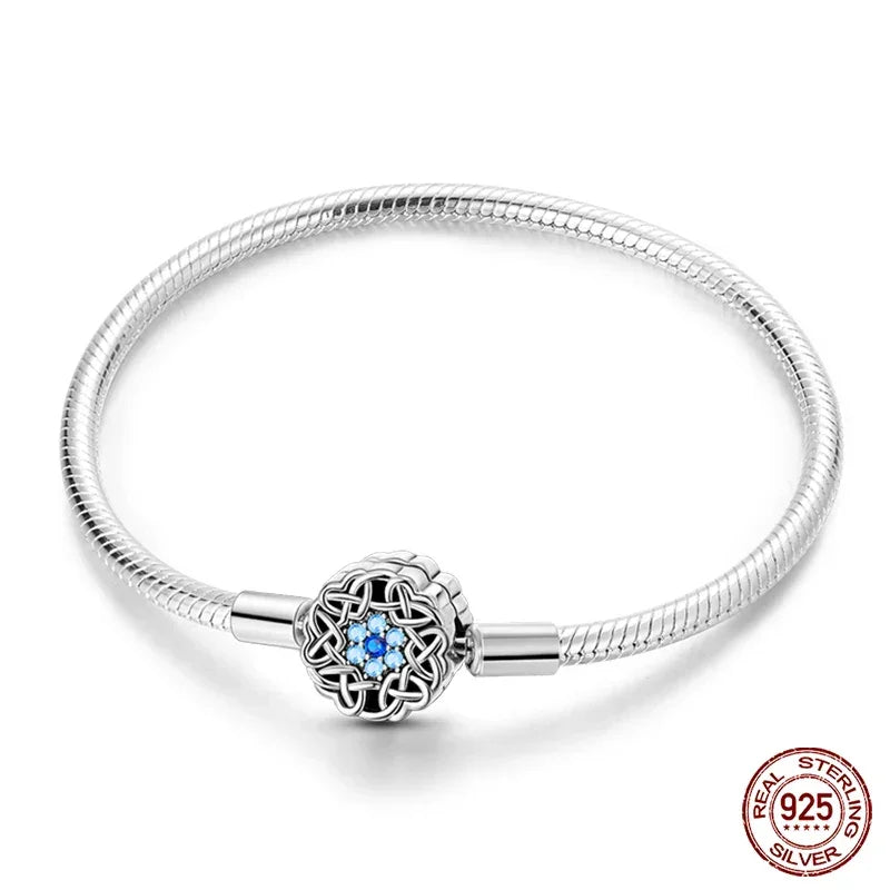 Sterling Silver Celtic Snowflake Charm Bracelet with Blue CZ