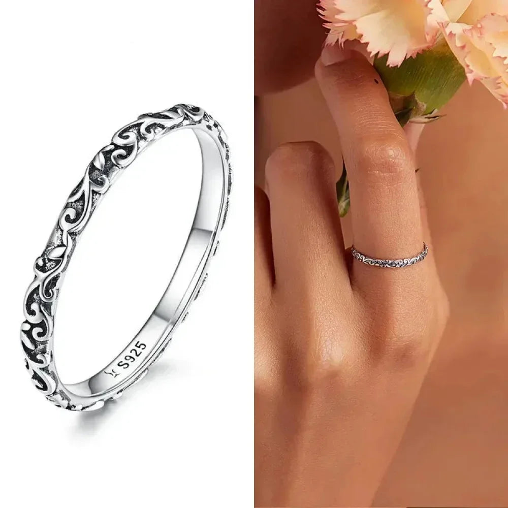 925 Sterling Silver Vintage Embossed Floral Ring