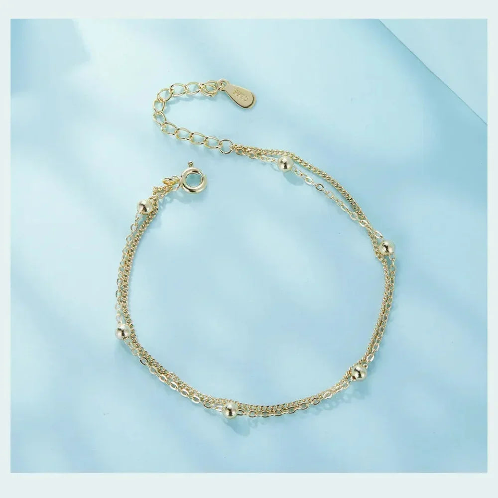 925 Sterling Silver Double Bead Chain Bracelet
