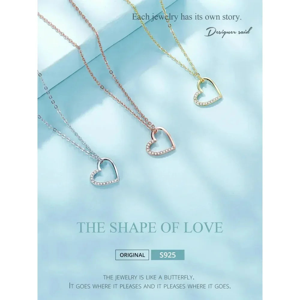 Genuine 925 Sterling Silver The Shape Of Love Chain Necklace For Women - Fine Jewelry 18.11'' Collar