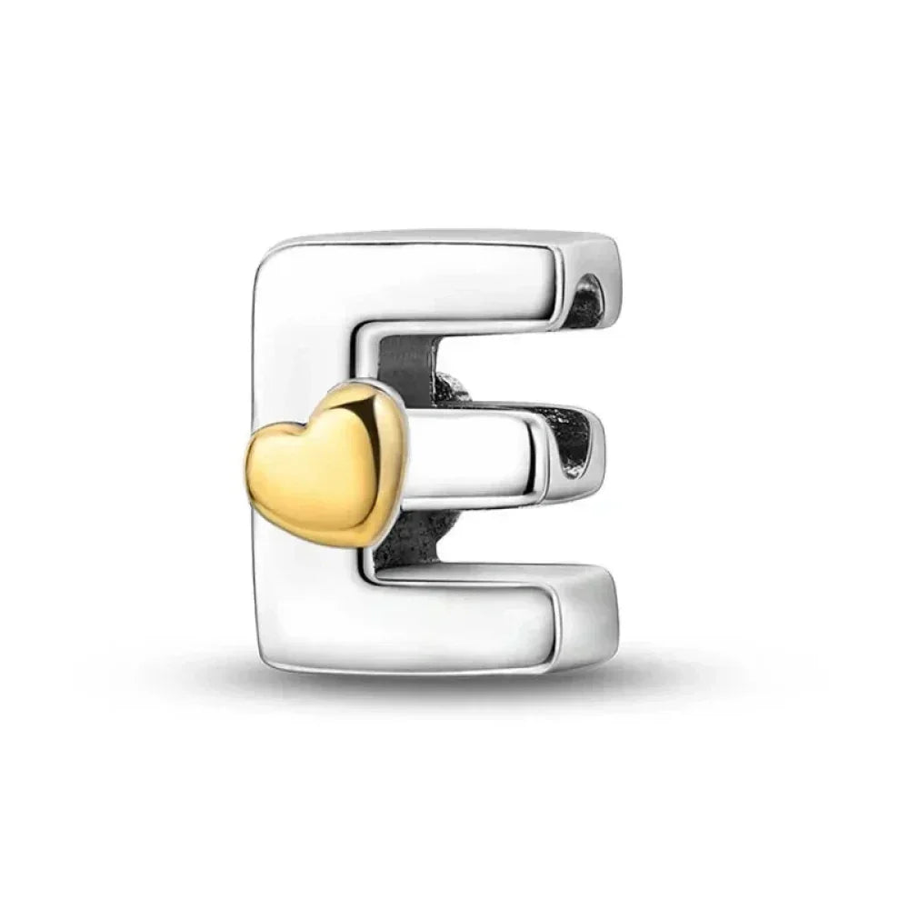 925 Sterling Silver Initial Charm with Gold Heart