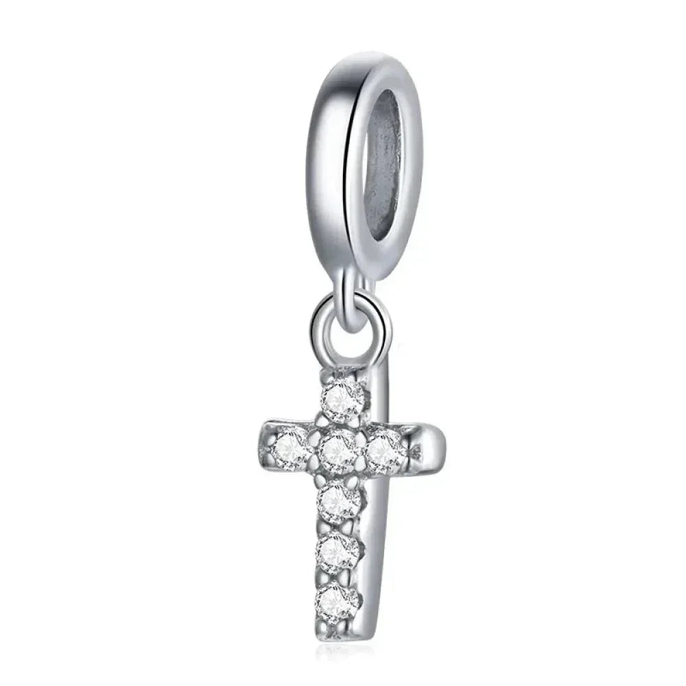 925 Sterling Silver Clear 5A Crystal Collection Family Heart X-Shape Charm Beads for Charm Bracelet & Necklace Pendant