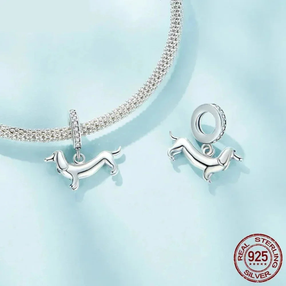 Genuine 925 Sterling Silver Pet Dog Charm For Bracelet - Poodle Dachshund Pendant