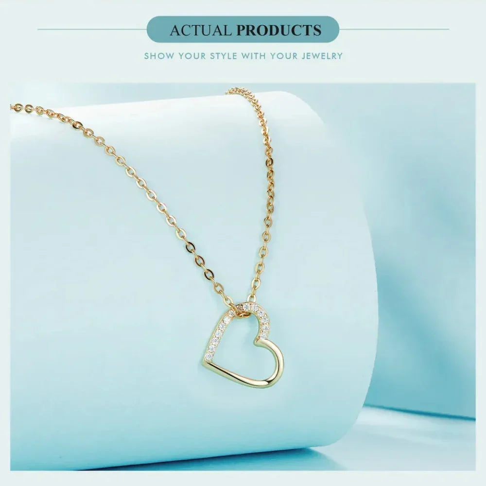 Genuine 925 Sterling Silver The Shape Of Love Chain Necklace For Women - Fine Jewelry 18.11'' Collar