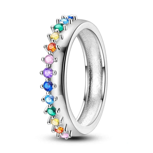 925 Sterling Silver Rainbow Gemstone Band Ring