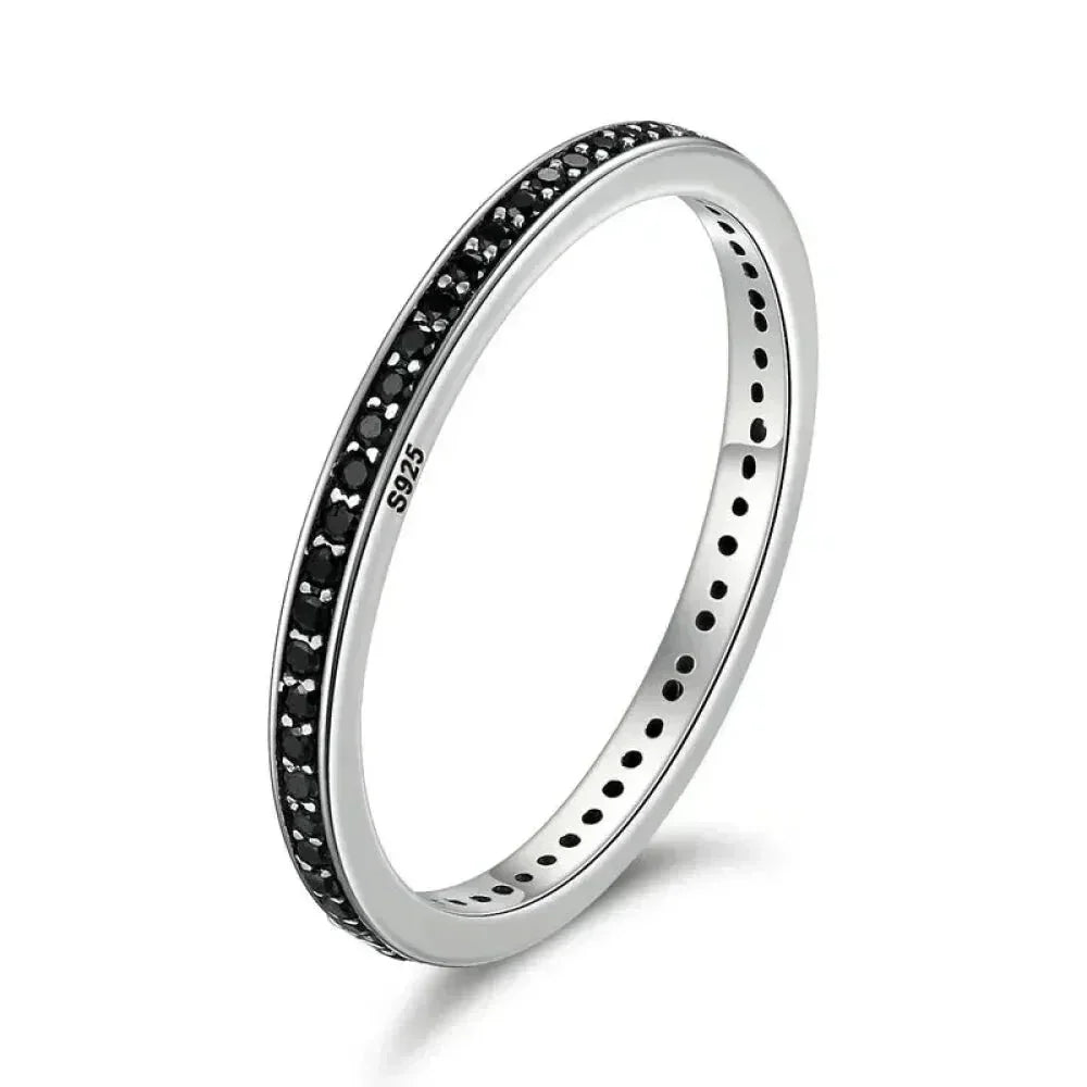 925 Sterling Silver Black & Clear Double Circle CZ Ring
