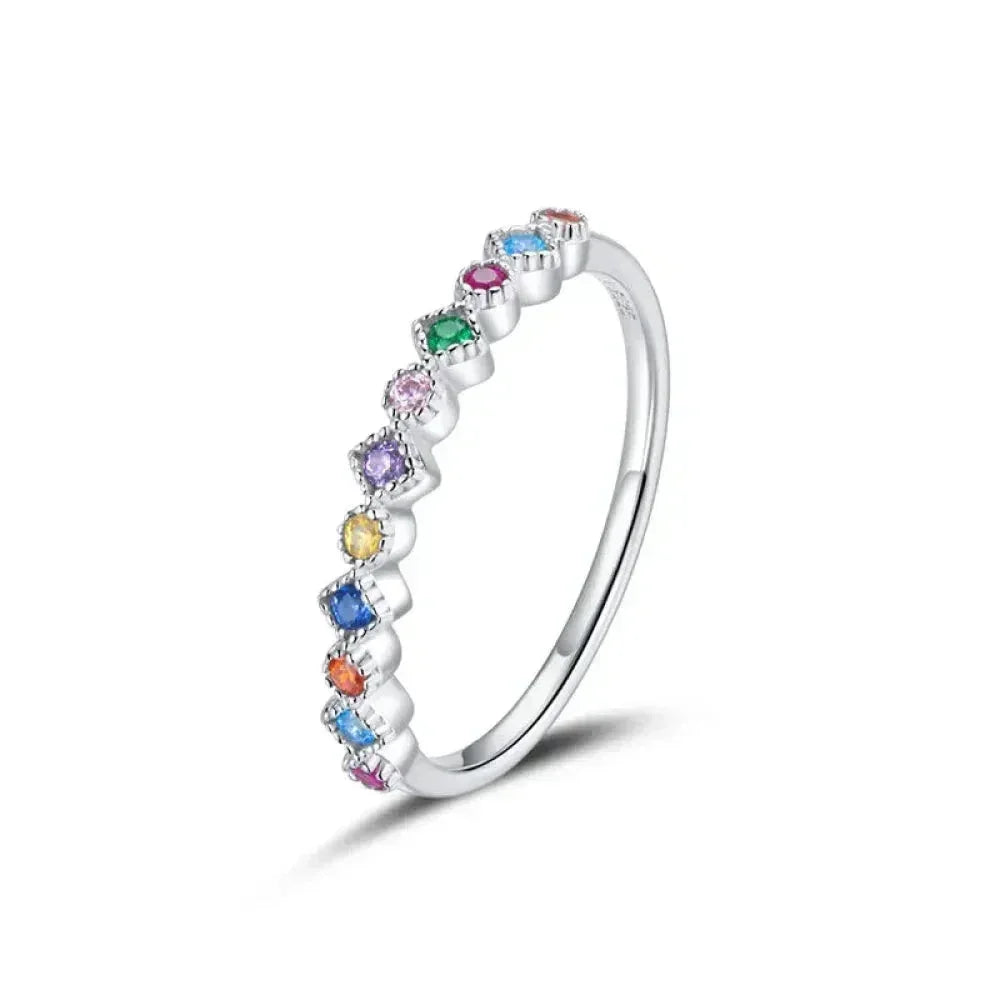925 Sterling Silver Rainbow CZ Band Ring