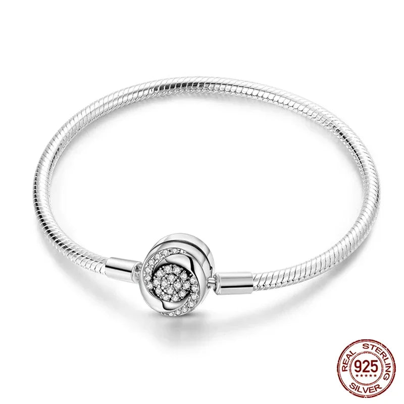 Sterling Silver Snake Chain Bracelet with Rose CZ Clasp