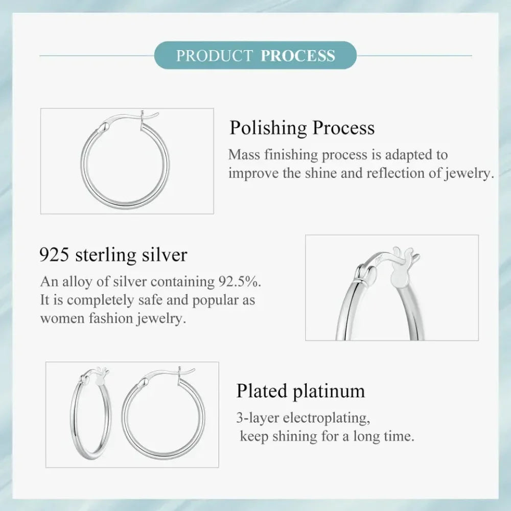 14K White Gold Plated 925 Sterling Silver Hoop Earrings | Hypoallergenic 24mm Hoops