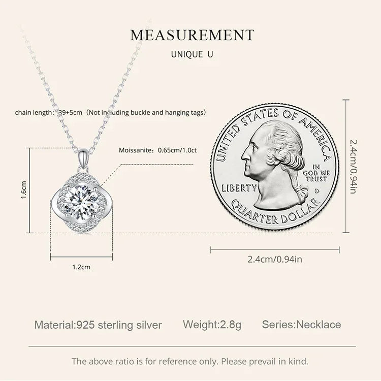 Lucky Clover 1ct Moissanite Sterling Silver Pendant Necklace