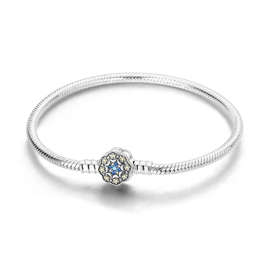 Sterling Silver Snowflake Clasp Bracelet with CZ