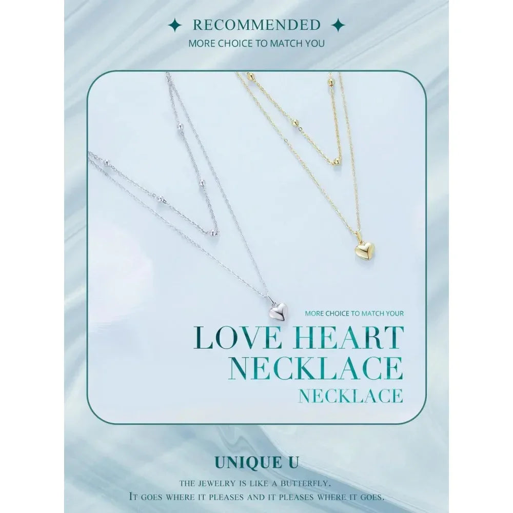 925 Sterling Silver Double Layer Heart Pendant Choker Necklace