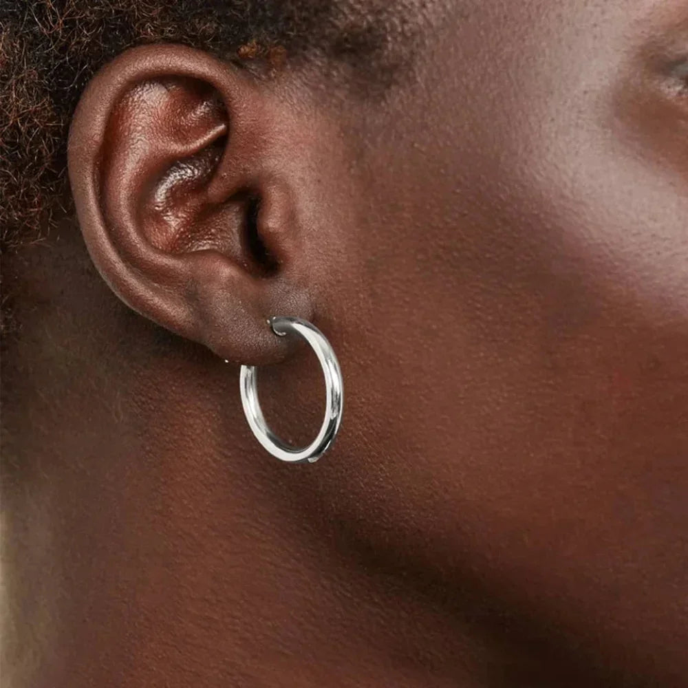 14K White Gold Plated 925 Sterling Silver Hoop Earrings | Hypoallergenic 24mm Hoops