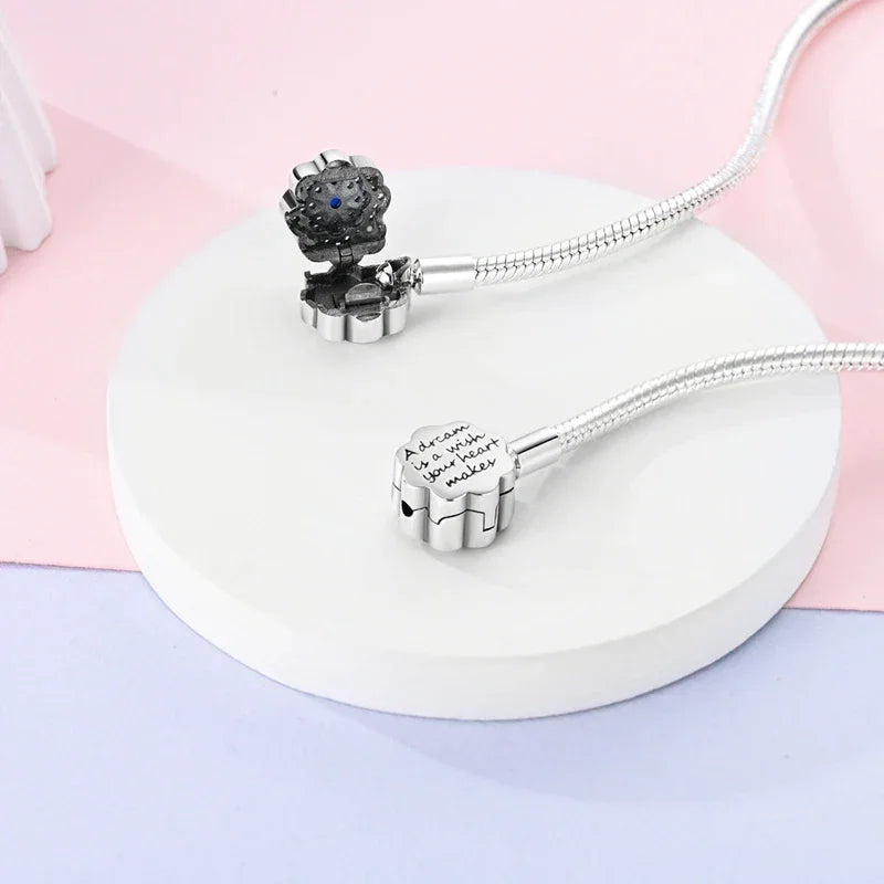 Sterling Silver Blue Flower Clasp Bracelet with Dream Engraving