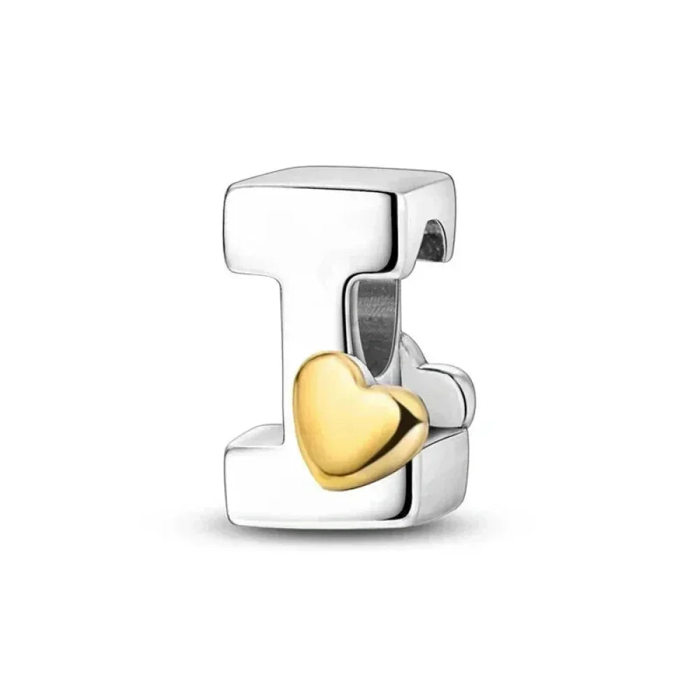925 Sterling Silver Initial Charm with Gold Heart