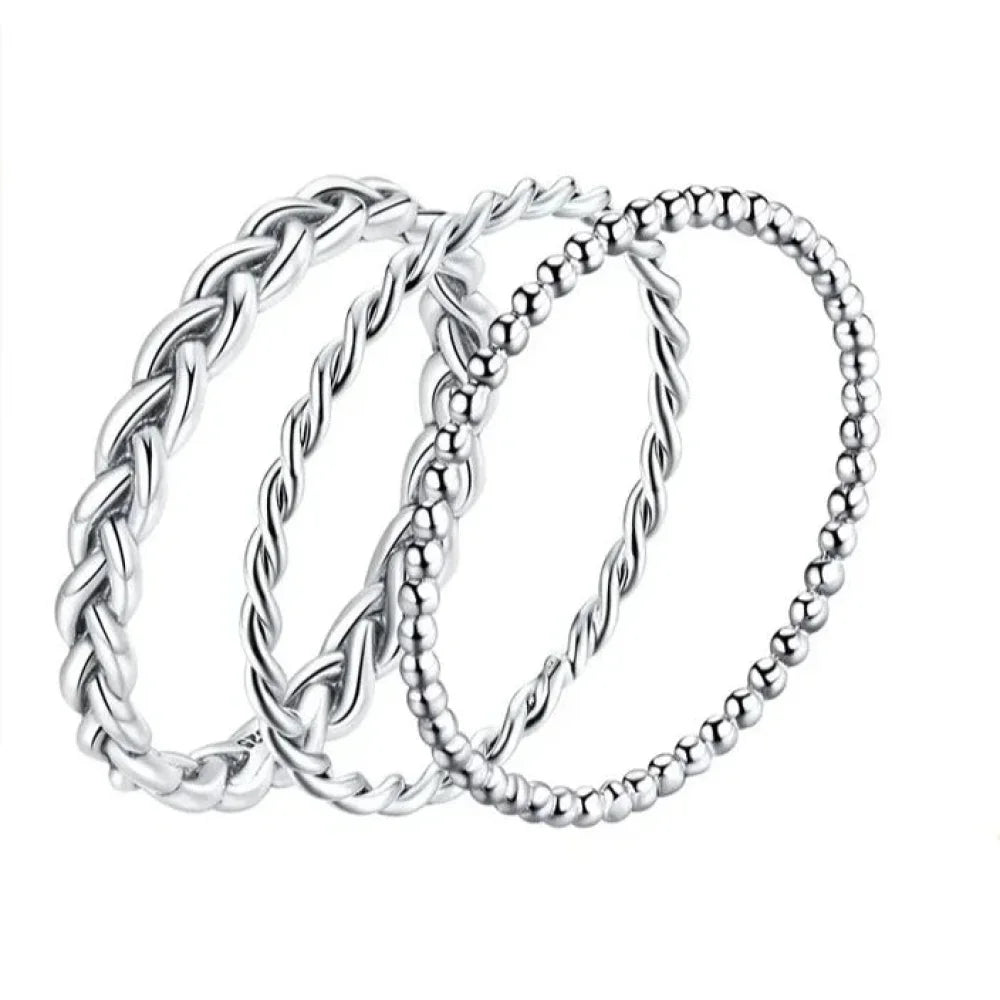 925 Sterling Silver Braided Texture Twisted Eternity Band Stackable Rings - Fine Jewelry