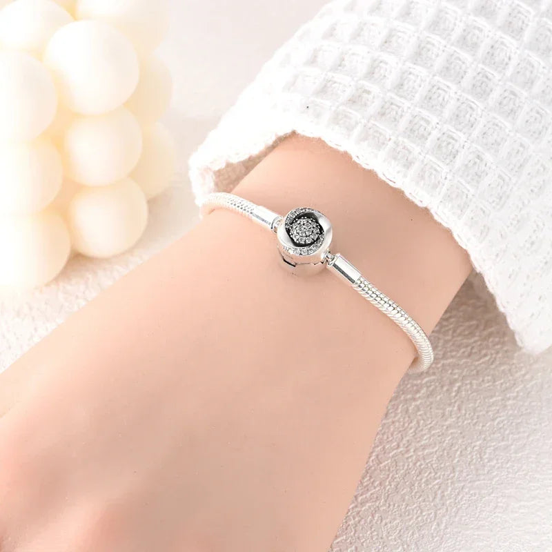 Sterling Silver Snake Chain Bracelet with Rose CZ Clasp