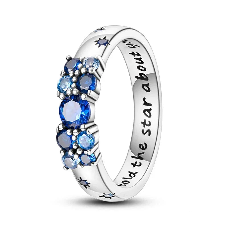 925 Sterling Silver Blue Celestial Cluster Ring